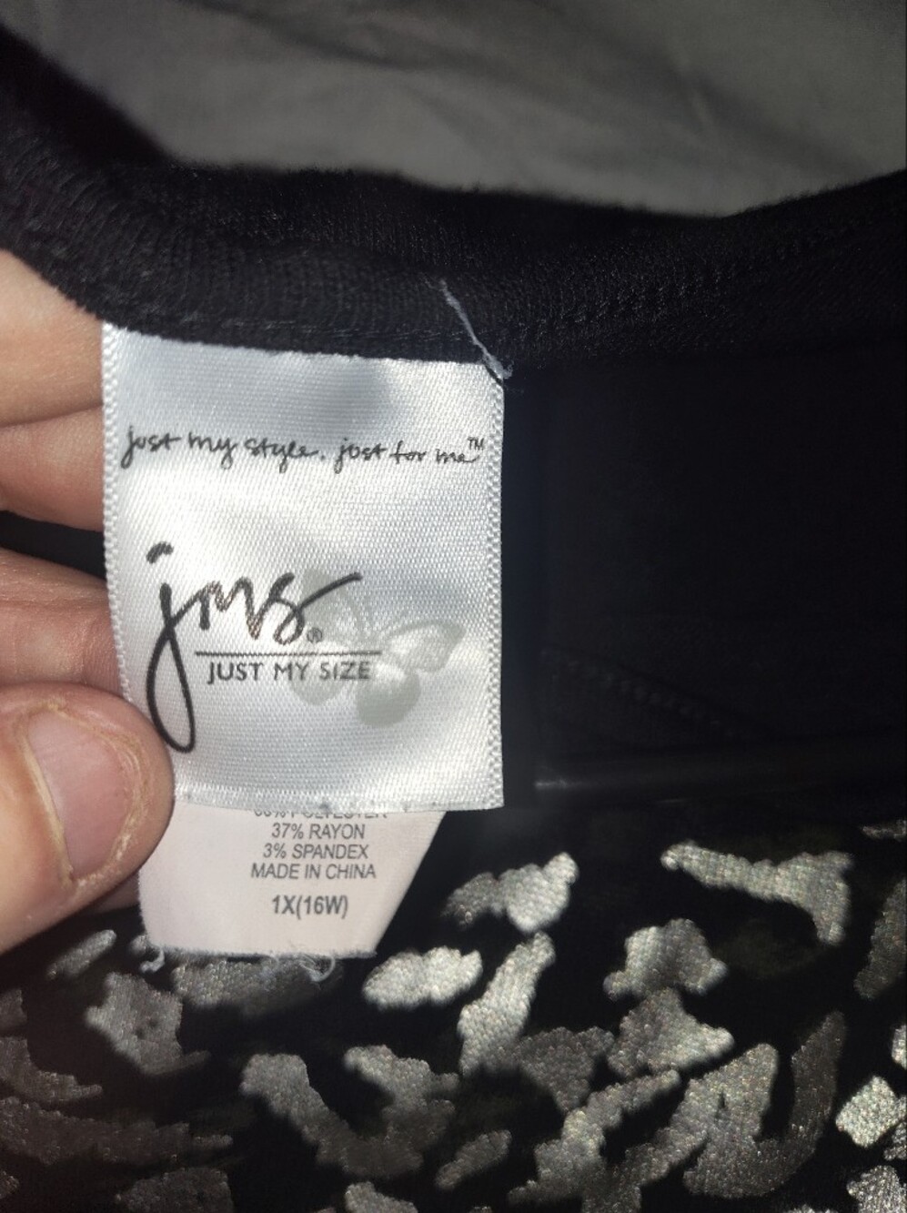 Just My Size Black Top with Silver Leopard Print